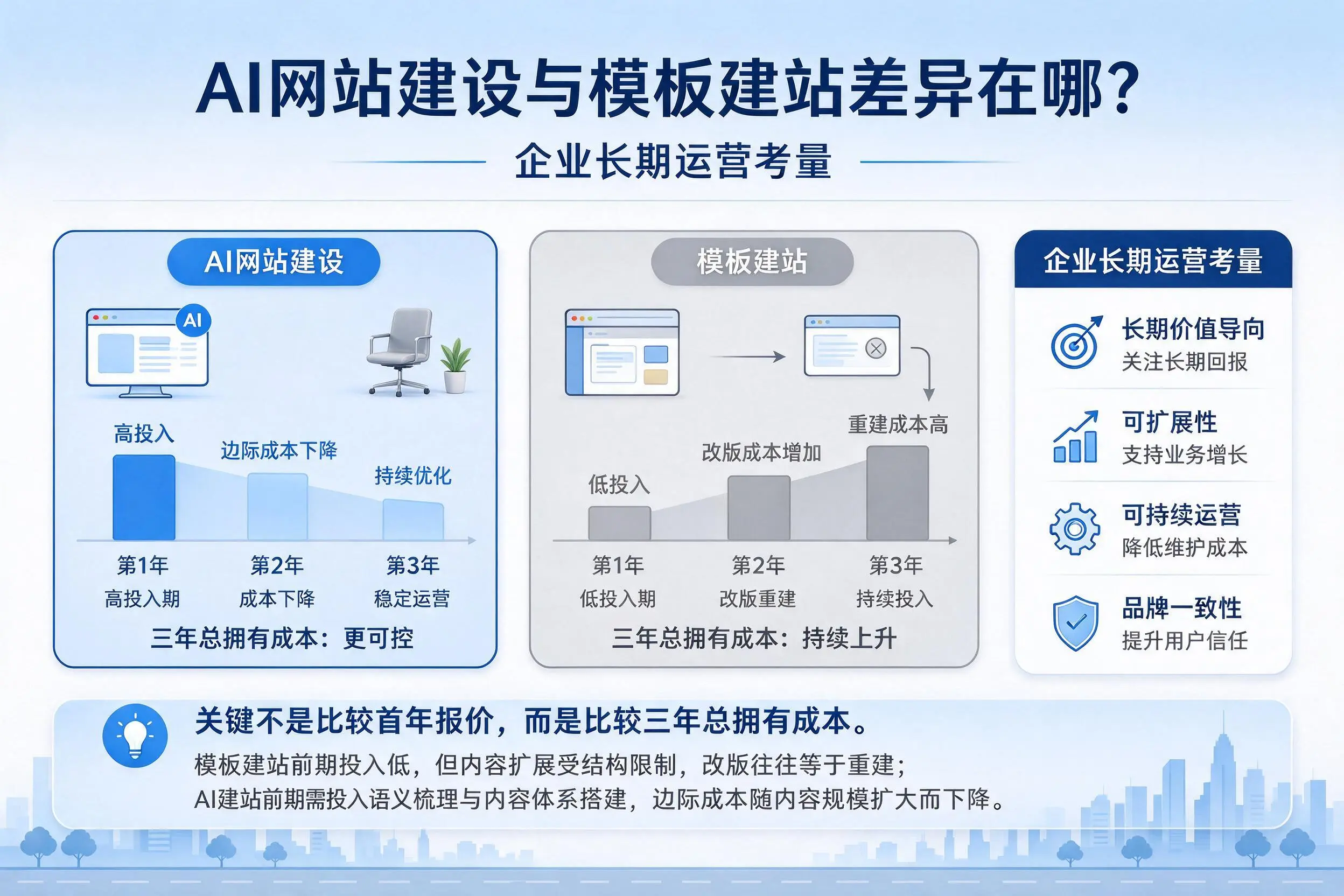 AI网站建设与模板建站差异在哪?晋城企业长期运营考量