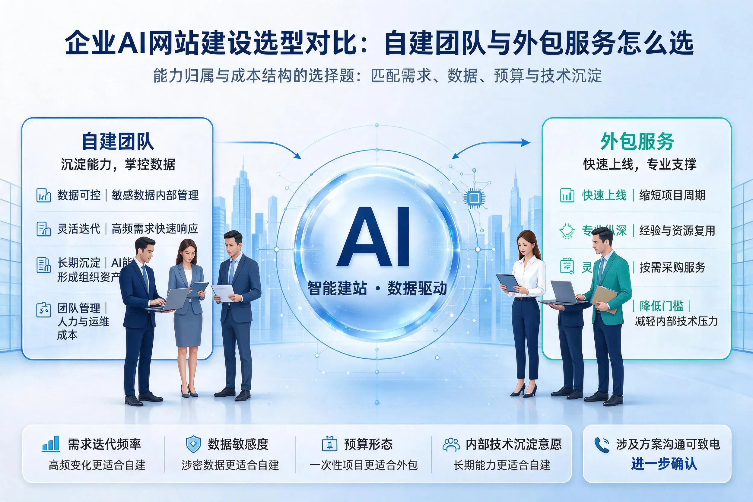 晋城企业AI网站建设选型对比：自建团队与外包服务怎么选
